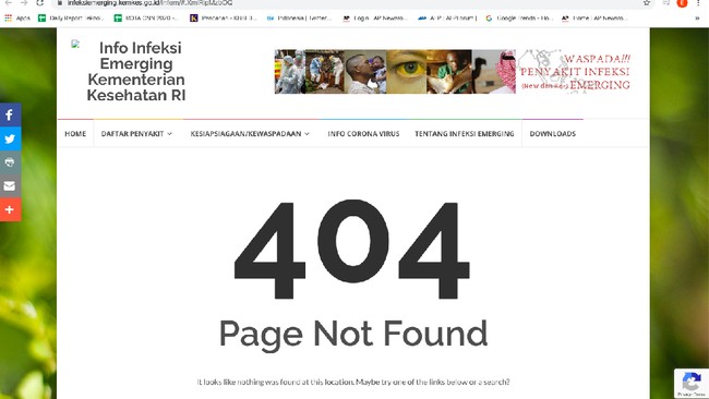 Situs untuk mengawasi basis data virus corona nCoV-19 penyebab Covid-19 Kemenkes down (tidak bisa diakses).