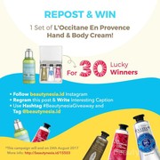 [Instagram Giveaway!] Repost & Menangkan 1 Set Skin Care dari L'OCCITANE untuk 30 Pemenang!