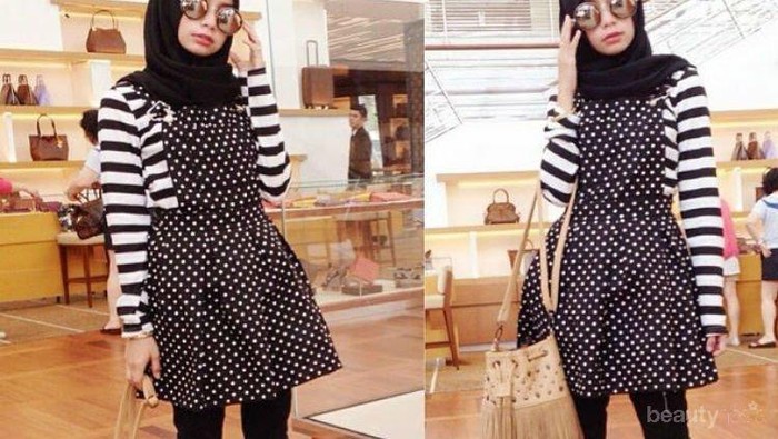 model baju bahan tile polkadot