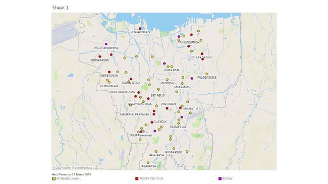 Jakarta tercatat sebagai wilayah terbanyak kasus positif corona mencapai 210 orang hingga Kamis (19/3), disusul Banten 27 kasus dan Jawa barat 26 kasus.
