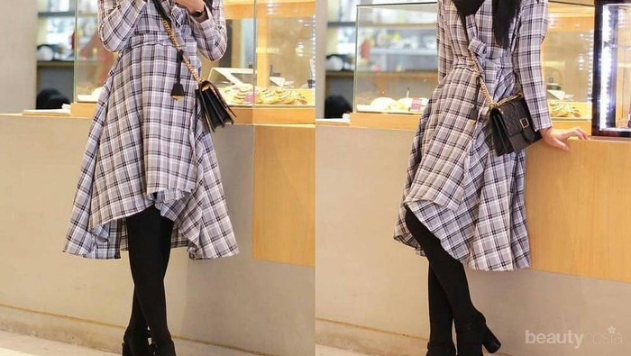 Rok, Dress Hingga Gamis dalam Permainan Motif Kotak-Kotak ala Hijabers Kece