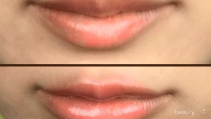 Bibir tampak lebih penuh dan sensual dengan blush on di bawah hidung dan highlight