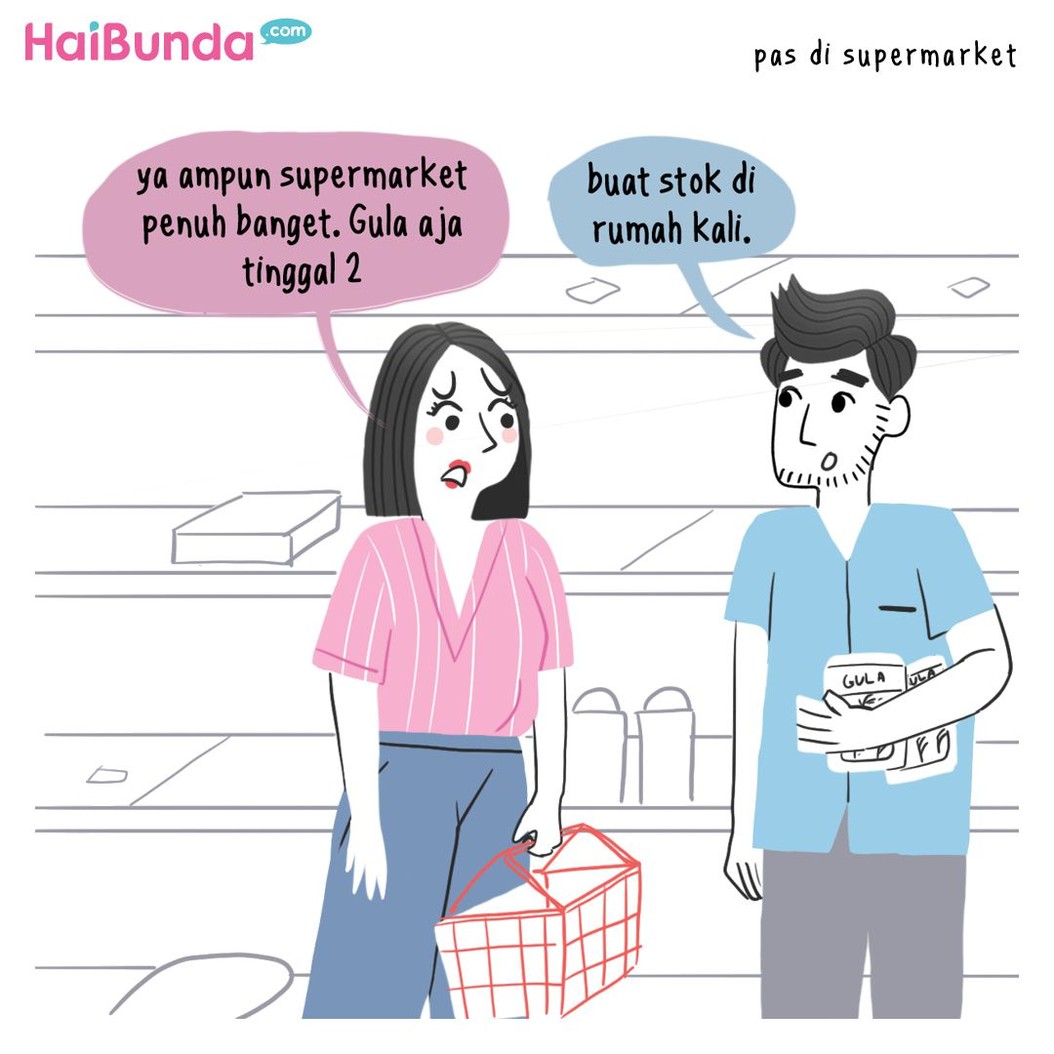 Mulai dari masker sampai stok makanan terkait virus corona dialami Bunda, Kakak, dan Ayah di komik ini.