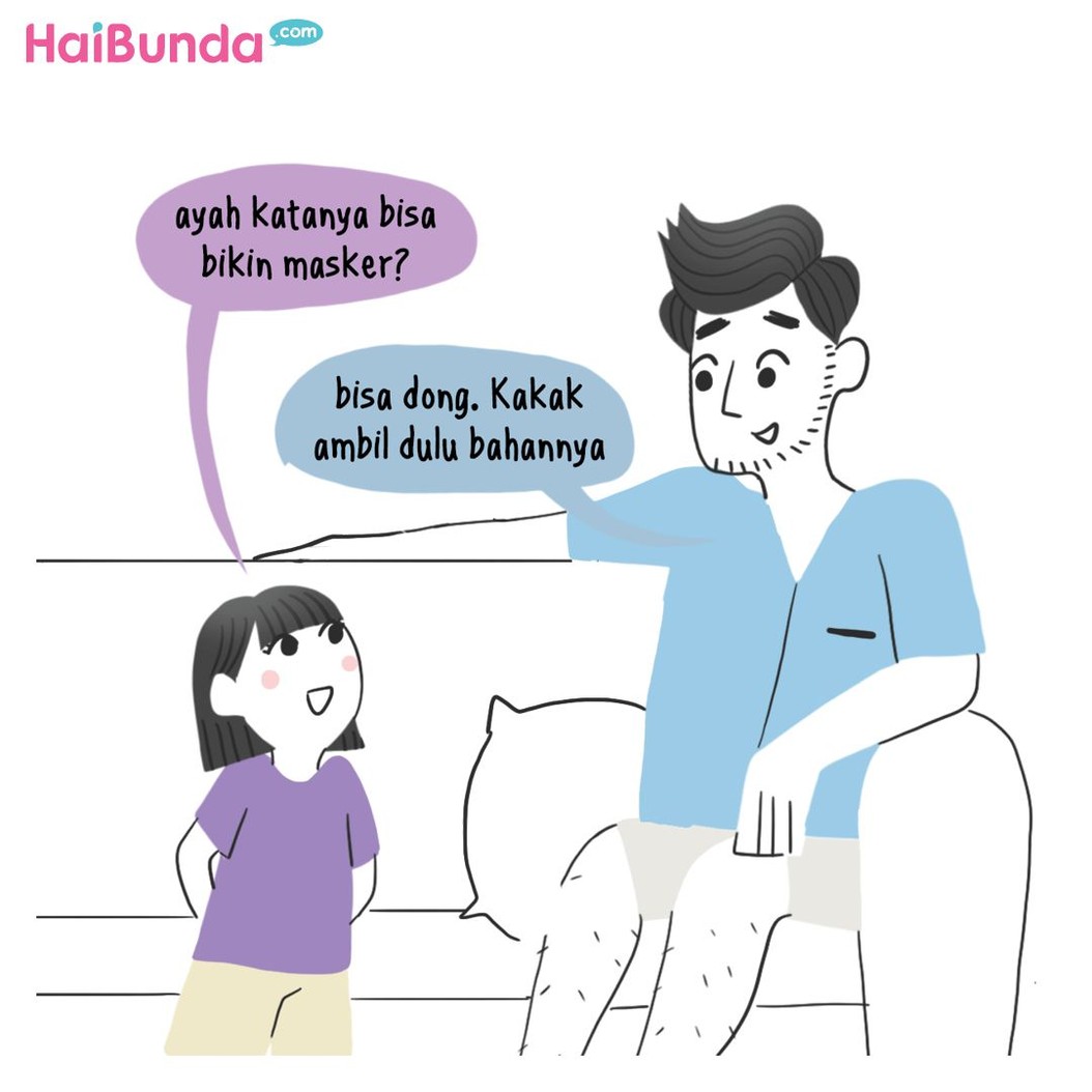 Mulai dari masker sampai stok makanan terkait virus corona dialami Bunda, Kakak, dan Ayah di komik ini.