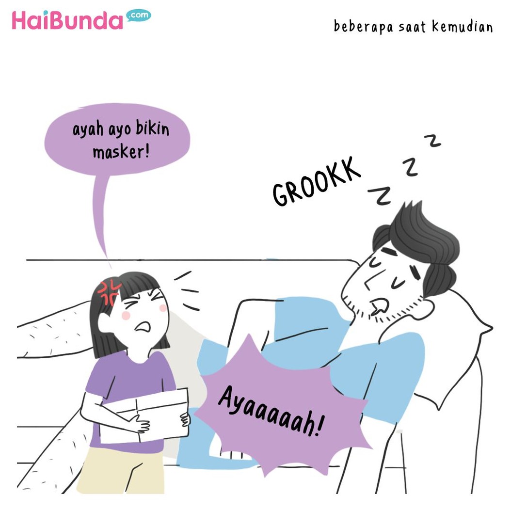 Mulai dari masker sampai stok makanan terkait virus corona dialami Bunda, Kakak, dan Ayah di komik ini.