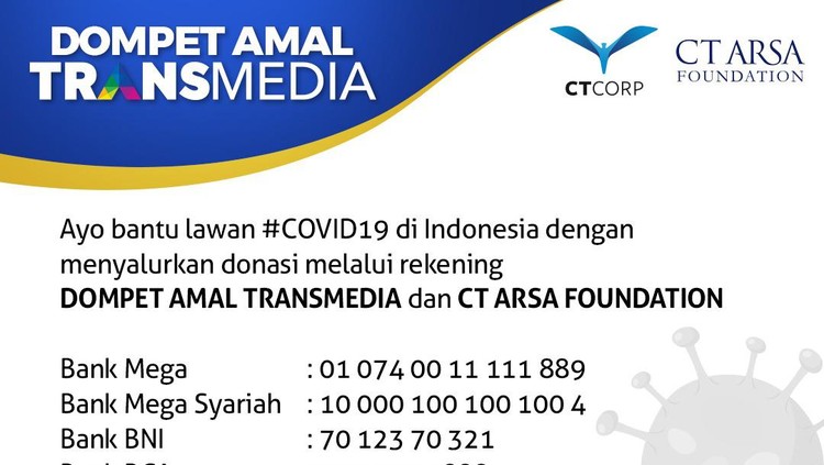 Donasi Transmedia Donasi Transmedia dan CT Arsa Foundation untuk penanganan virus Corona COVID-19