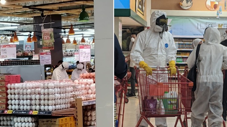 Heboh Belanja di Supermarket Pakai  APD 2 Orang  Ditegur 