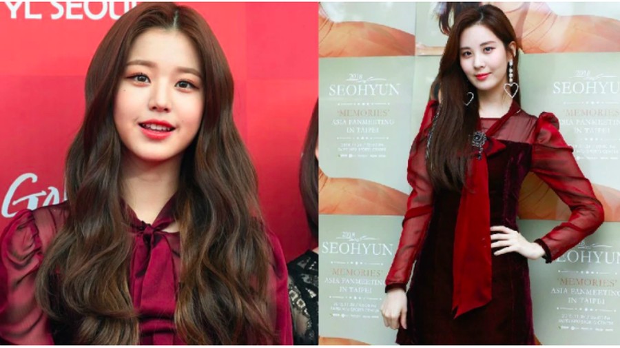 Seohyun SNSD dan Jang Won Young memakai gaun yang sama di acara yang berbeda.