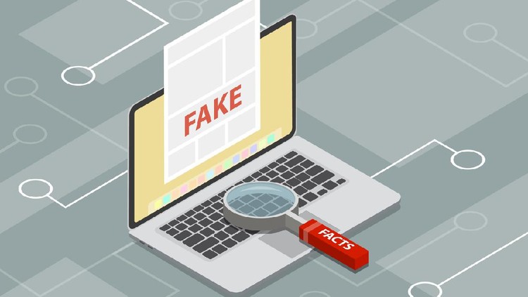 fake news or fact scanning with magnifying glass vector illustration