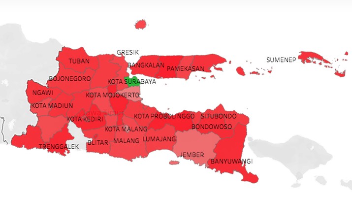 Peta Penyebaran Covid-19 di Jawa Timur (11/4/2020). (infocovid19.jatimprov.go.id)