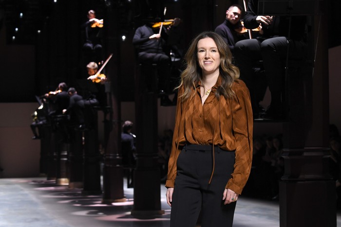 PARIS, FRANCE - JANUARY 21: Clare Waight Keller on the runway for the finale of the Givenchy Haute Couture Spring/Summer 2020 show as part of Paris Fashion Week on January 21, 2020 in Paris, France. (Photo by Pascal Le Segretain/Getty Images)