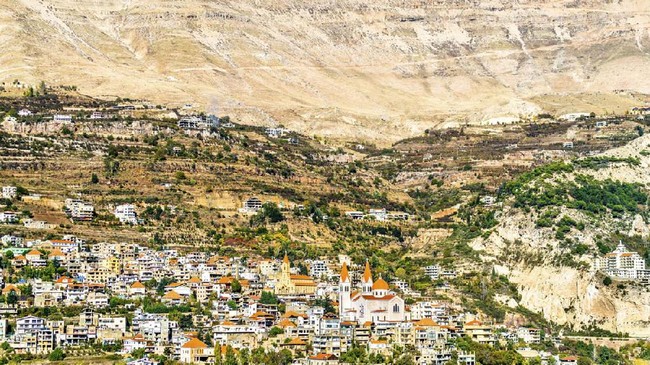 View of Bsharri town in the Holy Kadisha Valley, Lebanon
