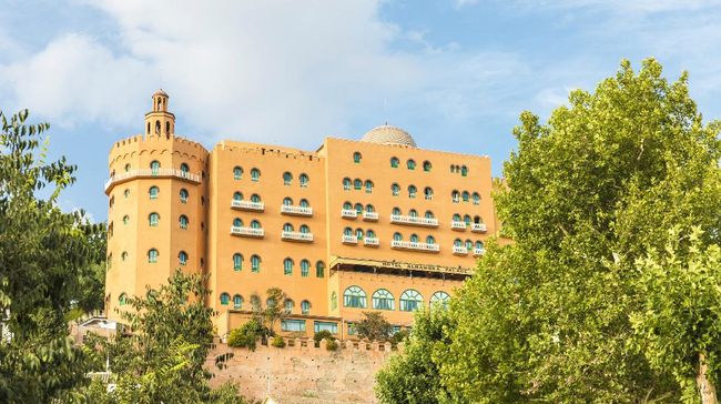 Granada, Spain - August 10, 2015: Alhambra palace hotel made imitating the Moorish style in the old town of Granada