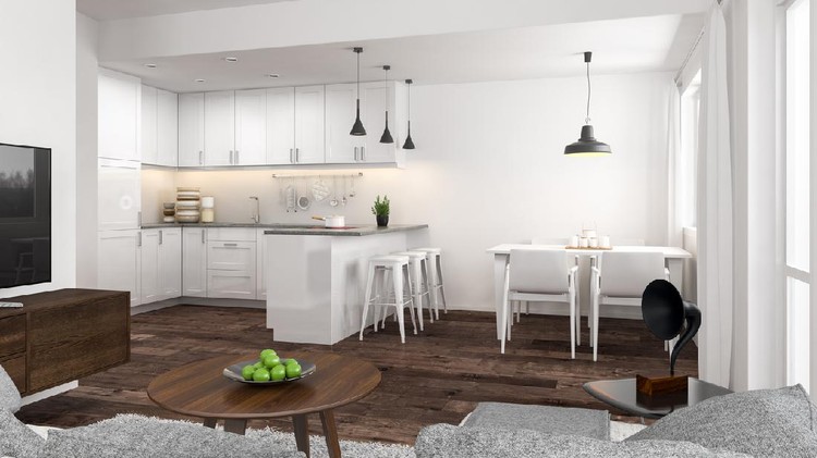 Typical Scandinavian style kitchen interior design. ( 3d render )