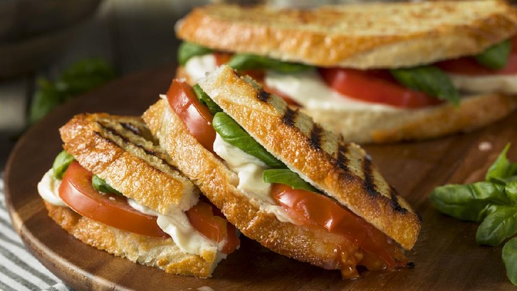Healthy Grilled Basil Mozzarella Caprese Panini Sandwich