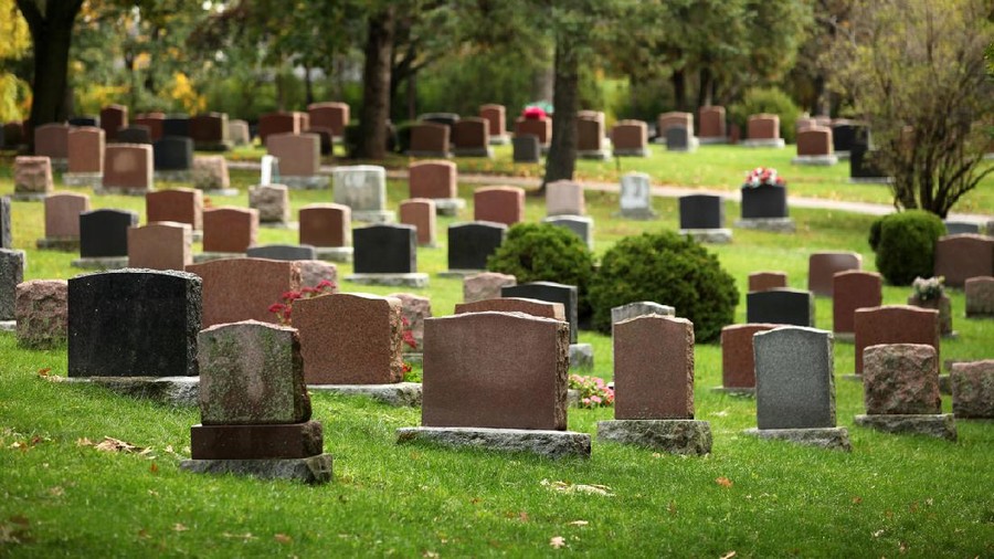 Tombstones in fall.