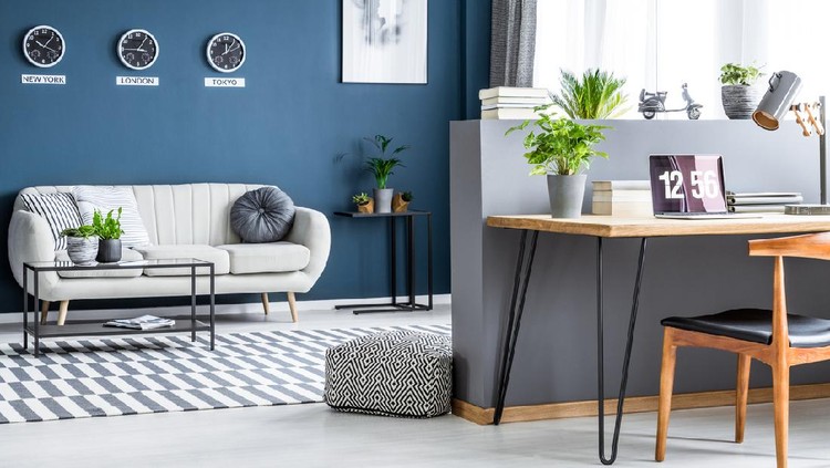 ruang kerja minimalis Interior of a new modern apartment in scandinavian style with workplace