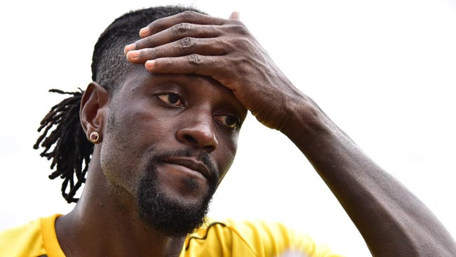 Togo's national football team Togolese forward Emmanuel Adebayor takes part in a training session on January 18, 2017 in Bitam during the 2017 Africa Cup of Nations football tournament in Gabon. (Photo by ISSOUF SANOGO / AFP)