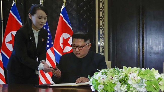 Sebuah reaksi yang langka, pemimpin Korut Kim Jong Un dan sang adik perempuan, Kim Yo Jong, serentak menyatakan ancaman terhadap AS dan Korsel pakai nuklir.