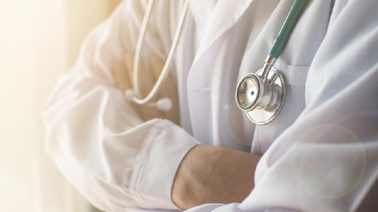 llustrasi dokter Medical doctor or physician staff in white gown uniform with stethoscope in hospital or clinic service, healthcare concept.
