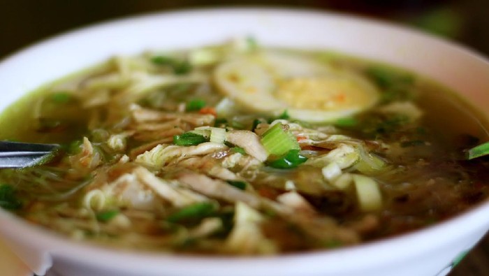 Soto ayam or Indonesian Chicken Soup with boiled egg.