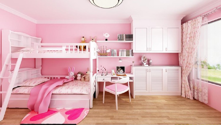 3d render of child room in pink color