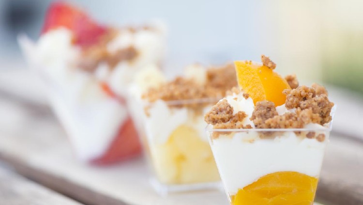 White Chocolate Mousse with apricots and mint.
