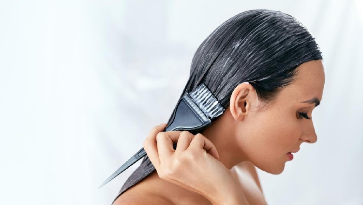 Beauty Hair Care. Woman With Mask On Long Hair, Hair Treatment. High Resolution