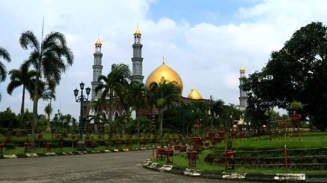 Masjid Kubah Emas Depok, Indonesia - February 11, 2018: Dian Al-Mahri Mosque, also known as Golden Dome Mosque or Masjid Kubah Emas in Depok, West Java.