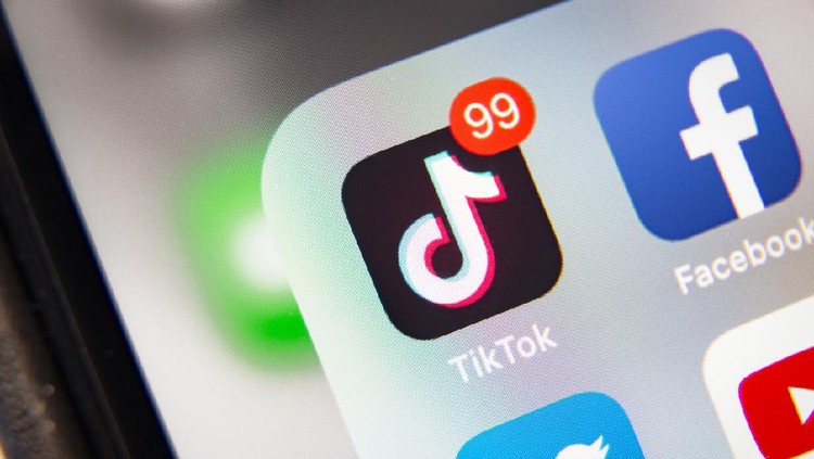 Tyumen, Russia - January 21, 2020: TikTok and Facebook application  on screen Apple iPhone XR