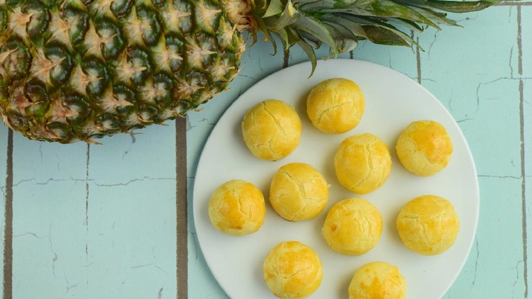 Indonesian pineapple tart cookies or Nastar served to celebrate Idul Fitri or Lebaran or Eid Mubarak