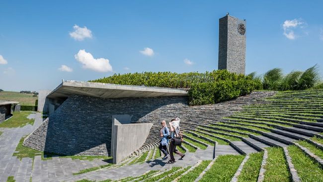 Unidentified people walking to visit famous modern Sancaklar mosque in Buyukcekmece,Istanbul,Turkey.30 July 2017