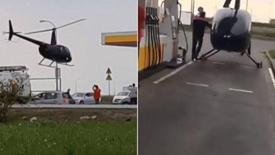 Helikopter isi bahan bakar di SPBU