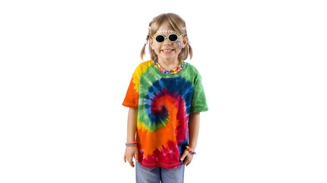 Hippie girl with sunglasses and big impish grin.