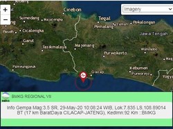 Gempa 3,5 SR Terjadi di Barat Daya Cilacap