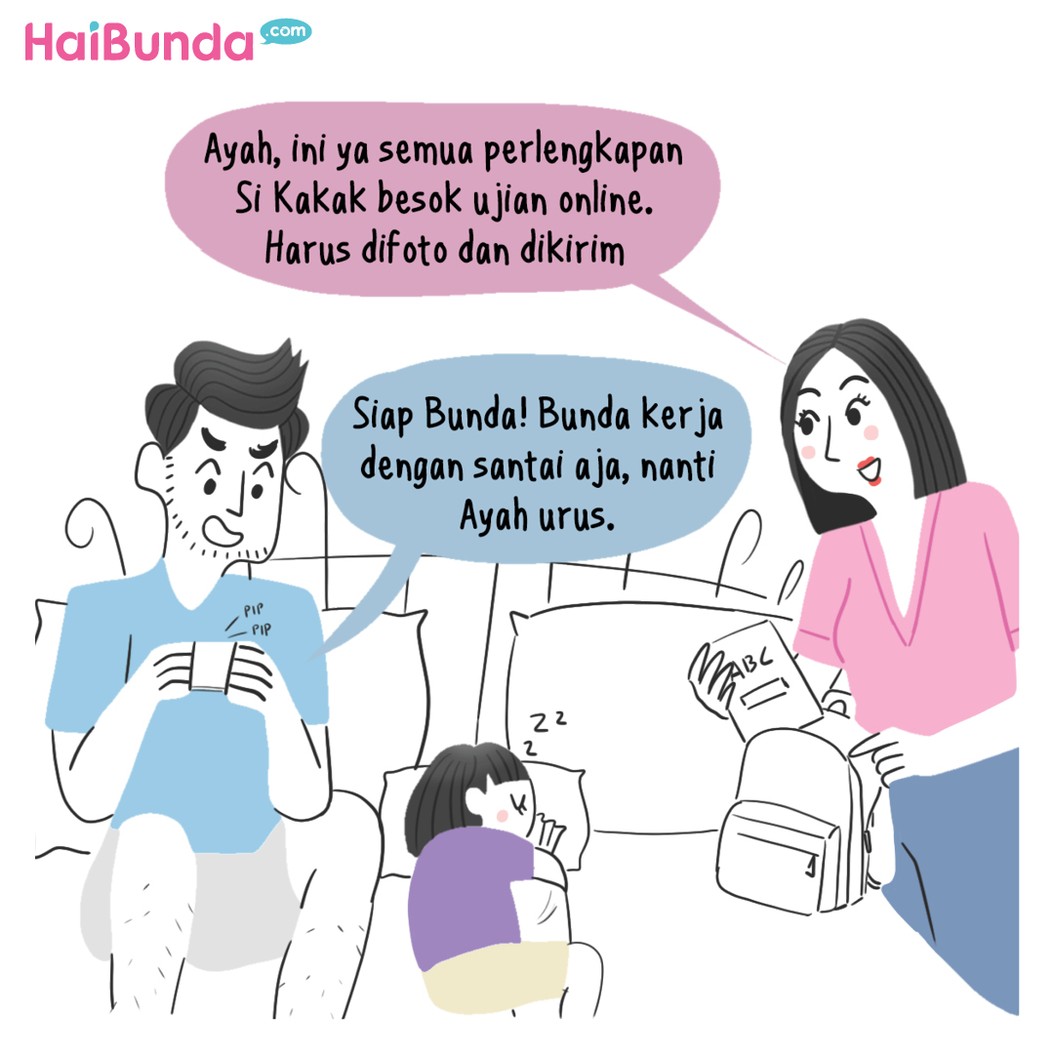 Bubun pusing si Kakak enggak disiplin ujian dari rumah.