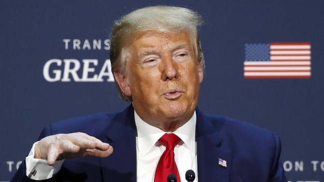 President Donald Trump speaks during a roundtable discussion about 