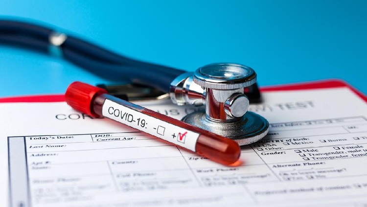 Pandemic COVID-19, Coronavirus. Nobody. Medical supplies, tests, bottles, stethoscope, clipboard with notes on table. Concept of laboratory, development of new drugs and vaccines