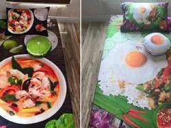 Yummy! Sprei Kasur Bergambar Sup dan Nasi Pincuk 3 D Ini Bikin Lapar