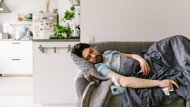 Sick at home series with a japanese man and woman.
