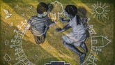 Nyalang Edisi 4 Juli 2020 In this picture made available Friday, June 26, 2020 an aerial view shows a giant ephemeral landart painting by Swiss French artist Saype entitled
