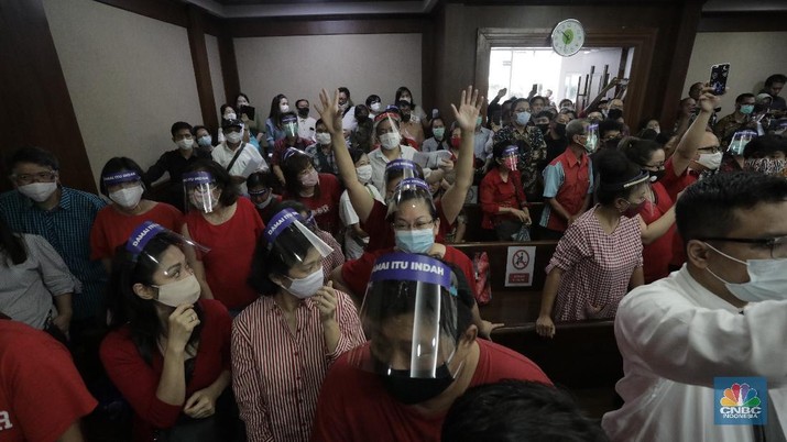 Suasana sidang lanjutan Penundaan Kewajiban Pembayaran Utang (PKPU) oleh Koperasi Simpan Pinjam (KSP) Indosurya di Pengadilan Negeri Jakarta Pusat, Rabu (8/7/2020). (CNBC Indonesia/ Tri Susilo)