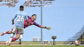 Manchester City vs Newcastle Manchester City's Riyad Mahrez scores during the English Premier League soccer match between Manchester City and Newcastle at the Ethiad Stadium in Manchester, England, Wednesday, July 8, 2020. (Oli Scarff/Pool via AP)