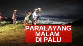 VIDEO: Terbang Paralayang Malam Hari di Langit Kota Palu