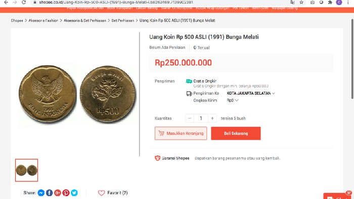 Ada Lagi, Uang Koin Gopean Dijual Rp 250 Juta!