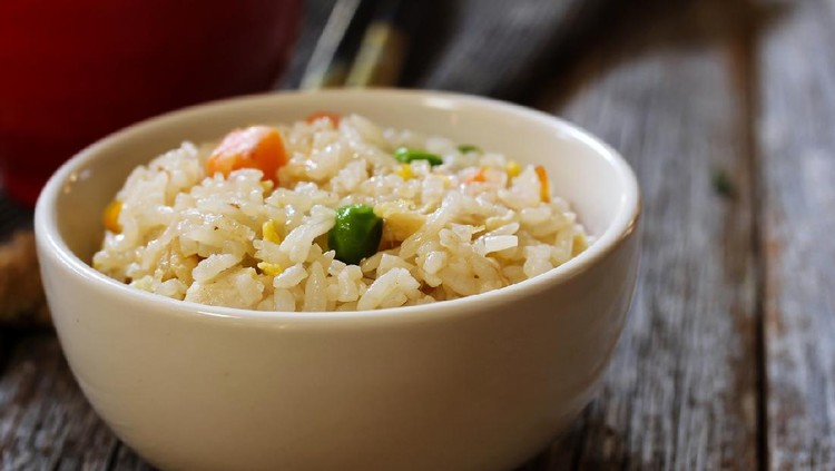 Chinese Fried Rice  served in a white bowl, selective focus