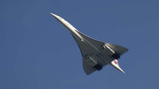 London, UK - October 4, 2002: British Airways Concorde seen from below.