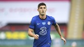 Sheffield United vs Chelsea di Liga Inggris Chelsea's Christian Pulisic runs during the English Premier League soccer match between Sheffield United and Chelsea at Bramall Lane in Sheffield, England, Saturday, July 11, 2020. (Peter Powell/Pool via AP)