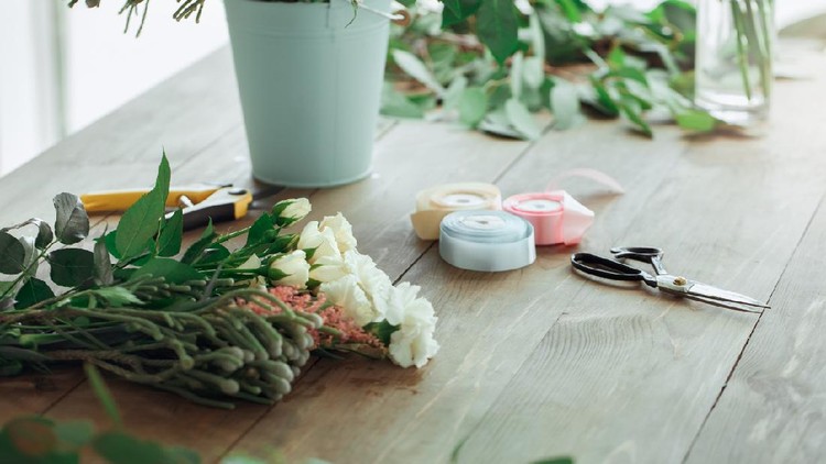 Bouquet of flowers on the table isolated nobody