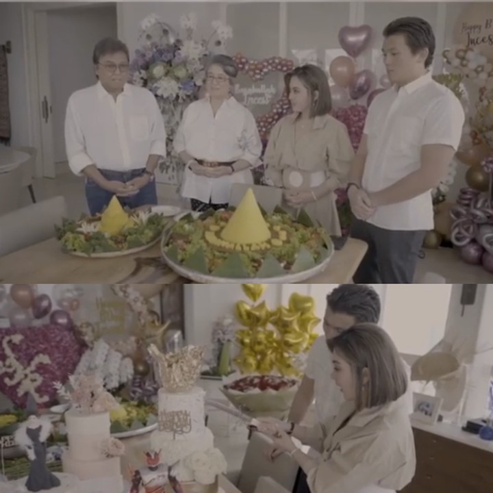 <p>Tak hanya potong kue ulang tahun, namun acara tersebut juga diwarnai dengan potong tumpeng, sebagai bentuk tanda syukur. (Foto: Instagram @princessyahrini)</p>